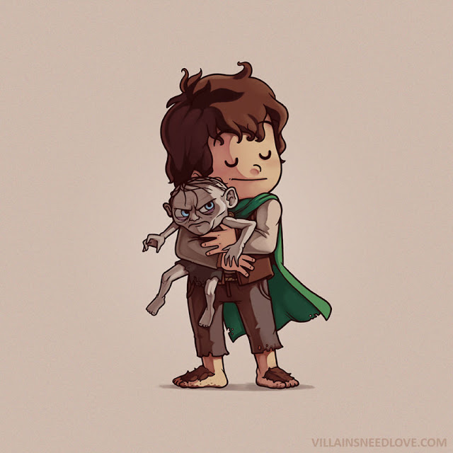Frodo abrazando a Gollum
