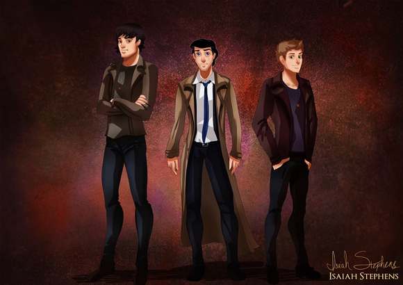 Prince Charming (Cinderella), Prince Eric (The Little Mermaid), and Prince Florian (Snow White) as Sam, Castiel, and Dean from SUPERNATURAL