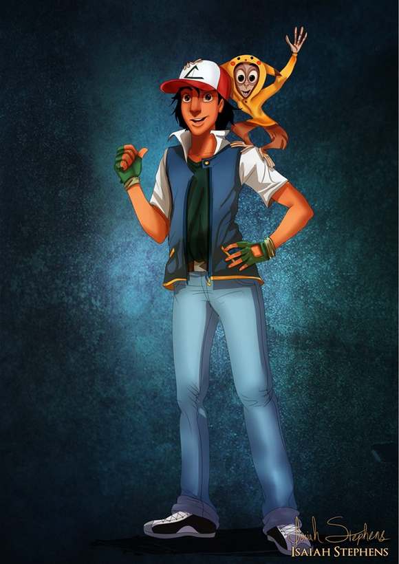 Aladdin y Abu como Ash Ketchum y Pikachu