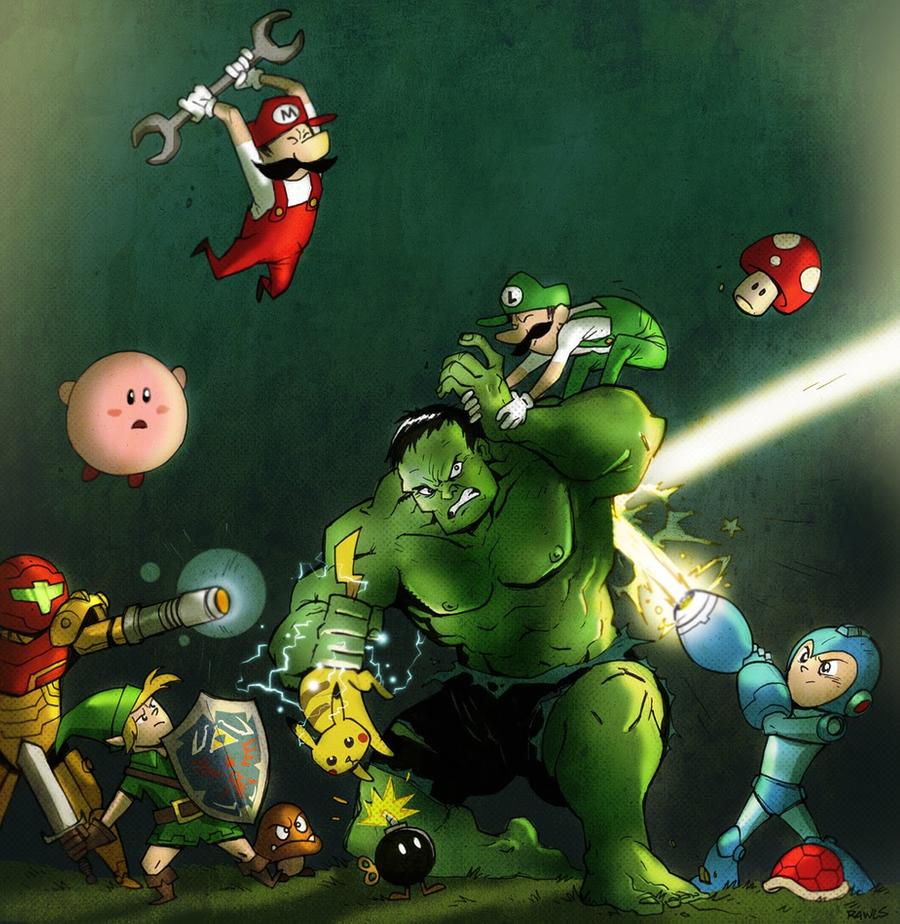 Hulk vs Mario, Luigi, Megaman, Link y Samus