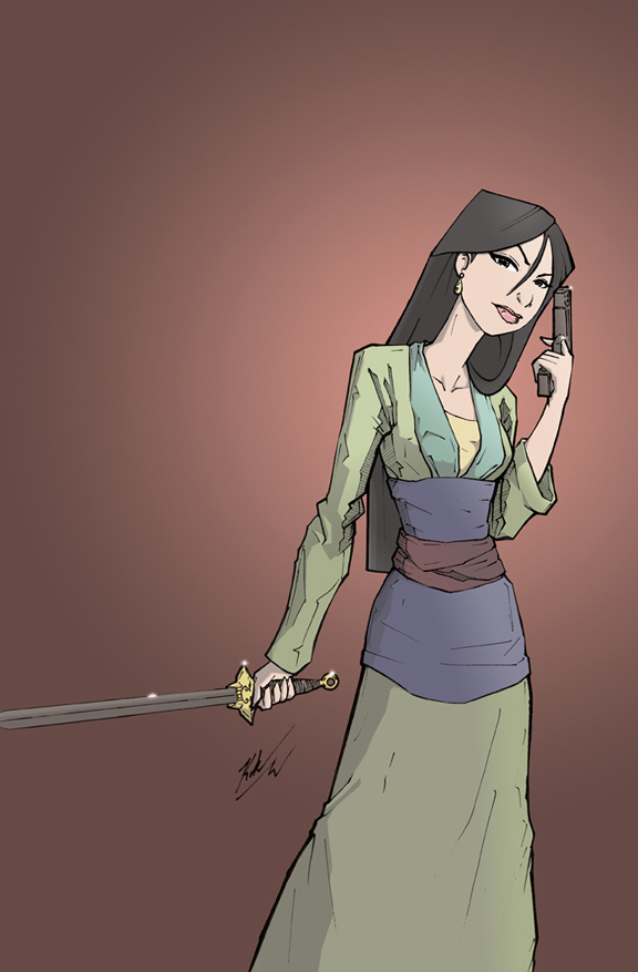 Mulan con espada y pistola