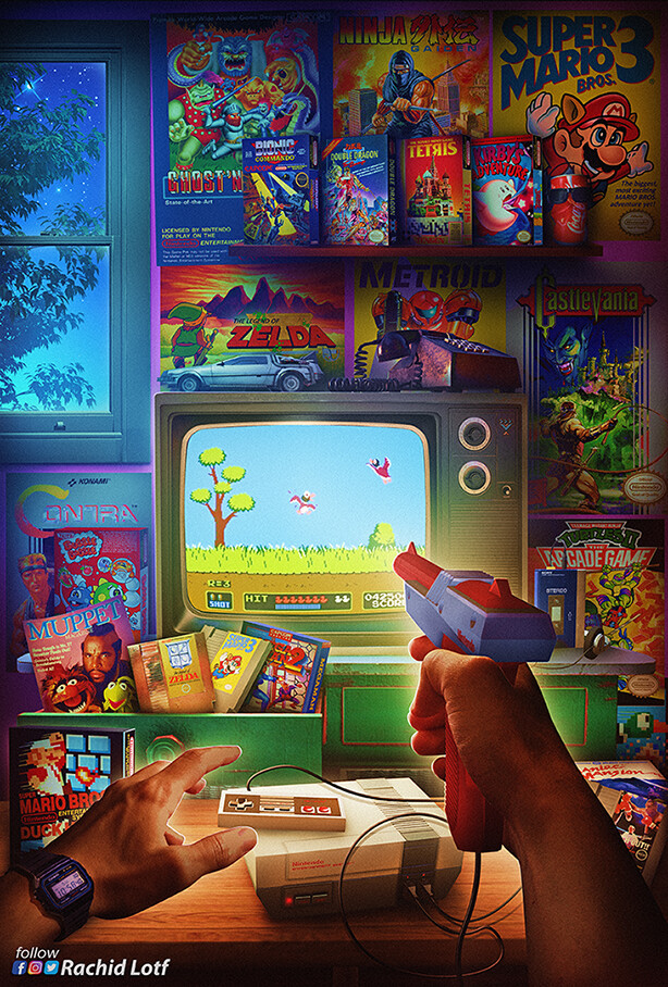 Jugando Duck Hunt en NES