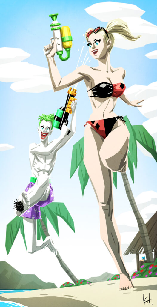 Harley Quinn y Joker en la playa