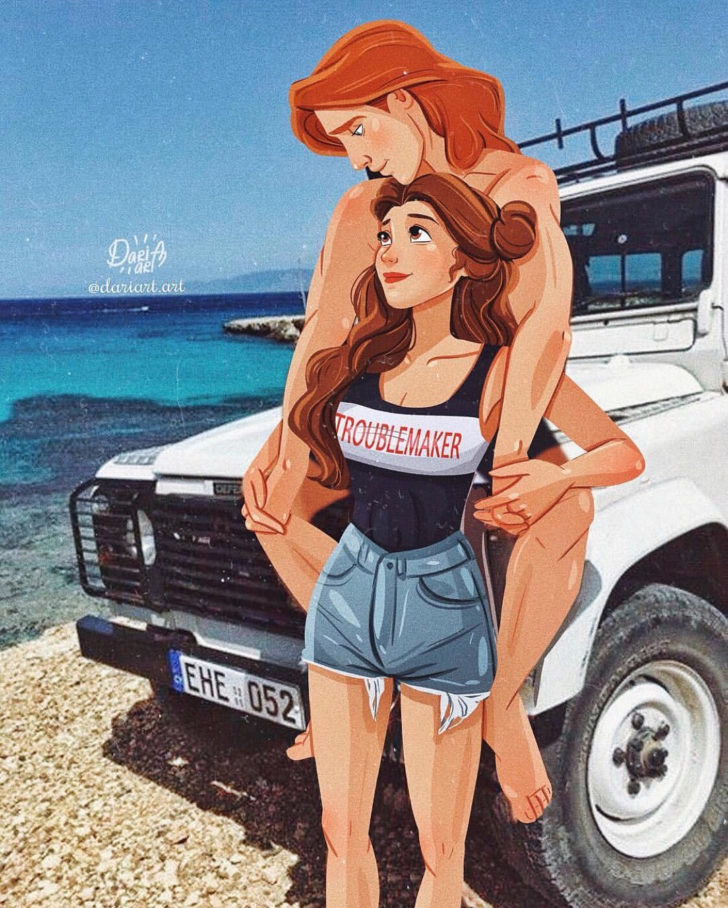 Megara y Hercules en la playa