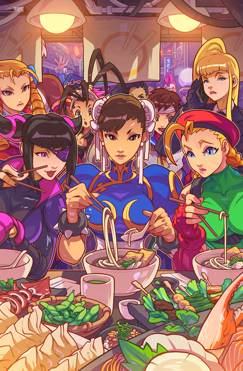 Street Fighter girls comiendo ramen