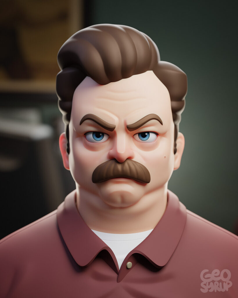 Ron Swanson The Office estilo Pixar