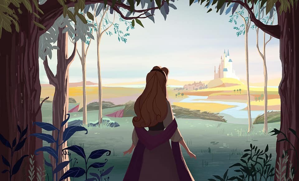 Aurora contemplando castillo