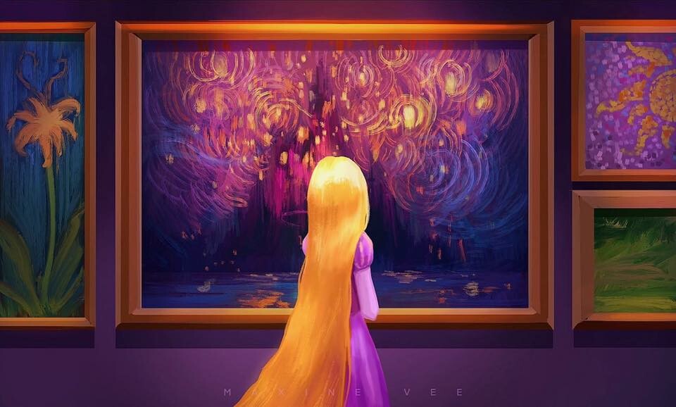 Rapunzel contemplando pintura